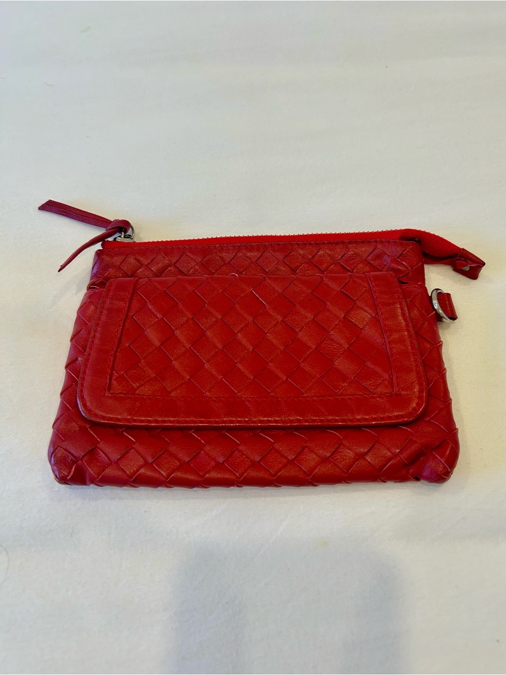 Bottega Veneta Red Woven Leather Wristlet Clutch